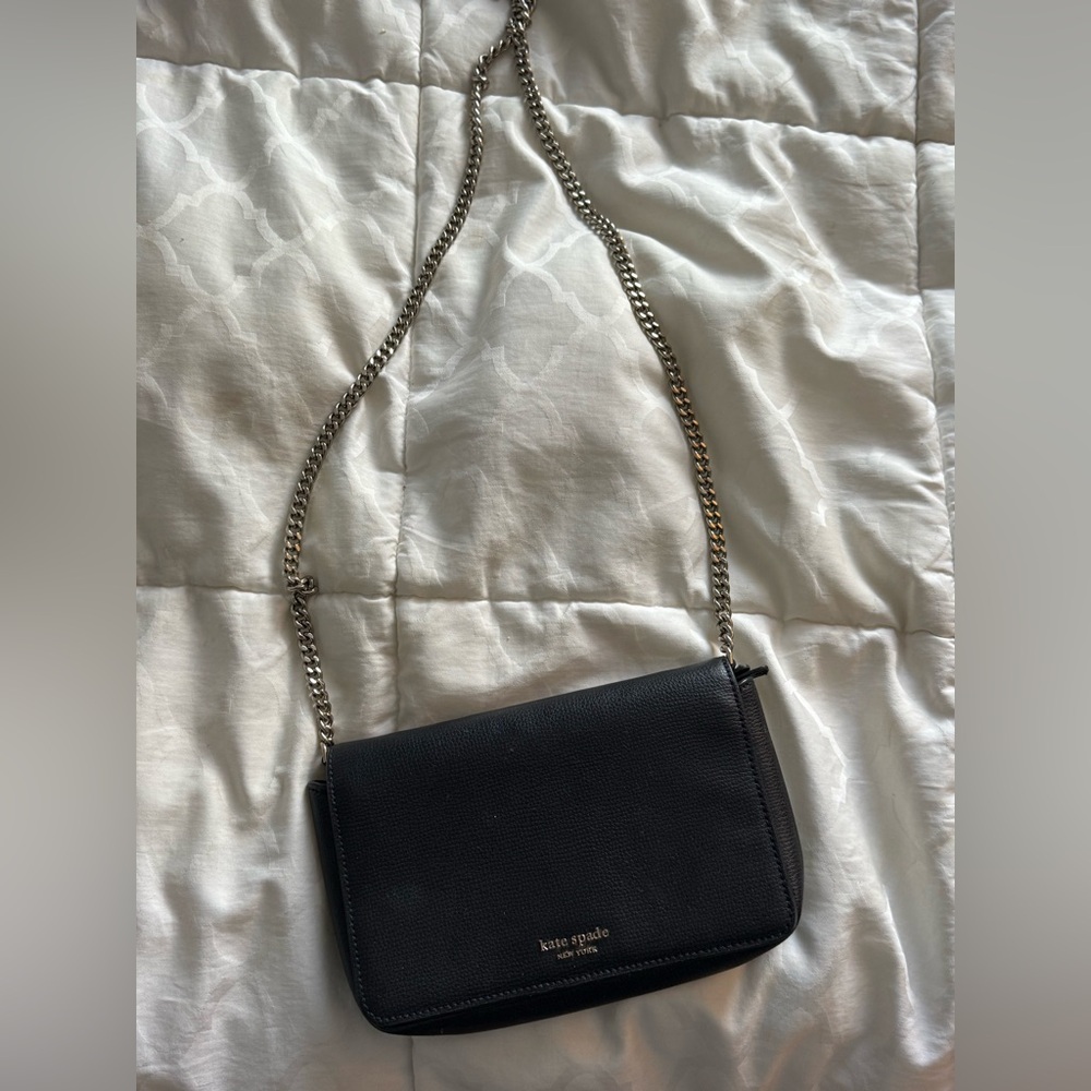 Kate Spade Black Crossbody Bag with Silver Chain